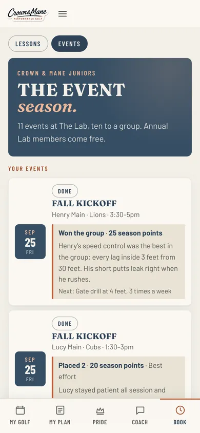 Event results and season points in the app