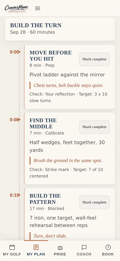 A timed practice plan in the Crown & Mane app